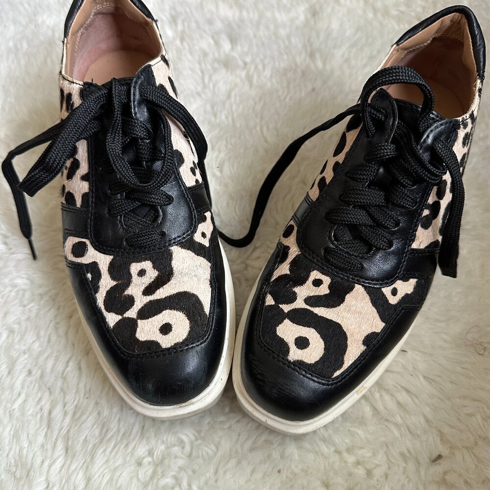 Linea Paolo Platform Lace-Up Sneakers – Black/Leopard, Size 7